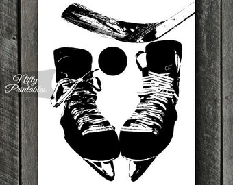 Hockey Print - INSTANT DOWNLOAD Hockey Art - Hockey Poster - Hockey Gifts - Black White Hockey Wall Art Decor - Sports Print SART