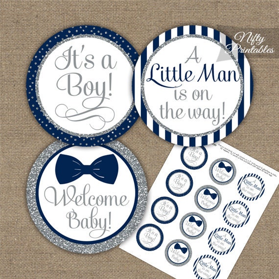Bow Tie Baby Shower Cupcake Toppers Printable Navy Blue Bow | Etsy