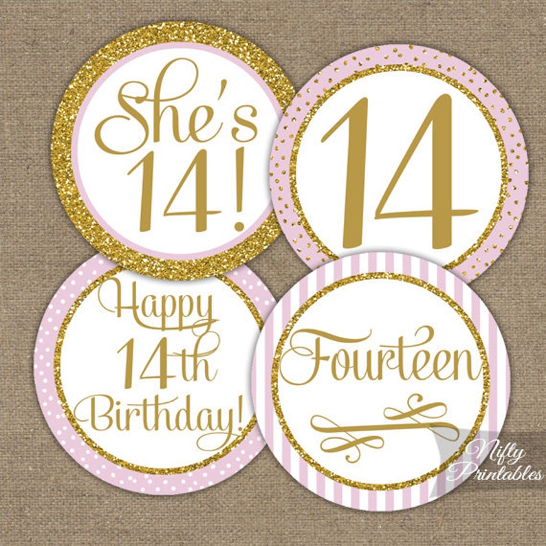 14th Birthday Cupcake Toppers Fourteenth Birthday Party Pink | Etsy