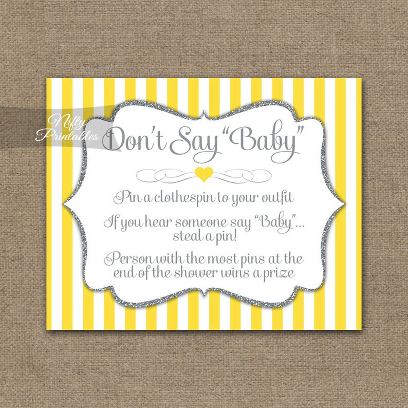 Don T Say Baby Shower Game Yellow White Baby Shower Etsy