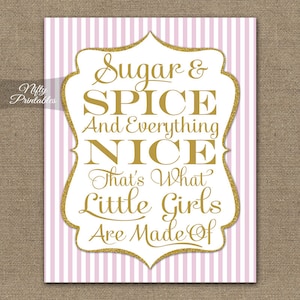 Sugar And Spice Print - Pink & Gold Glitter Baby Shower Nursery Art Sign - Printable Pink Girl Baby Shower Decorations Girl - PGL