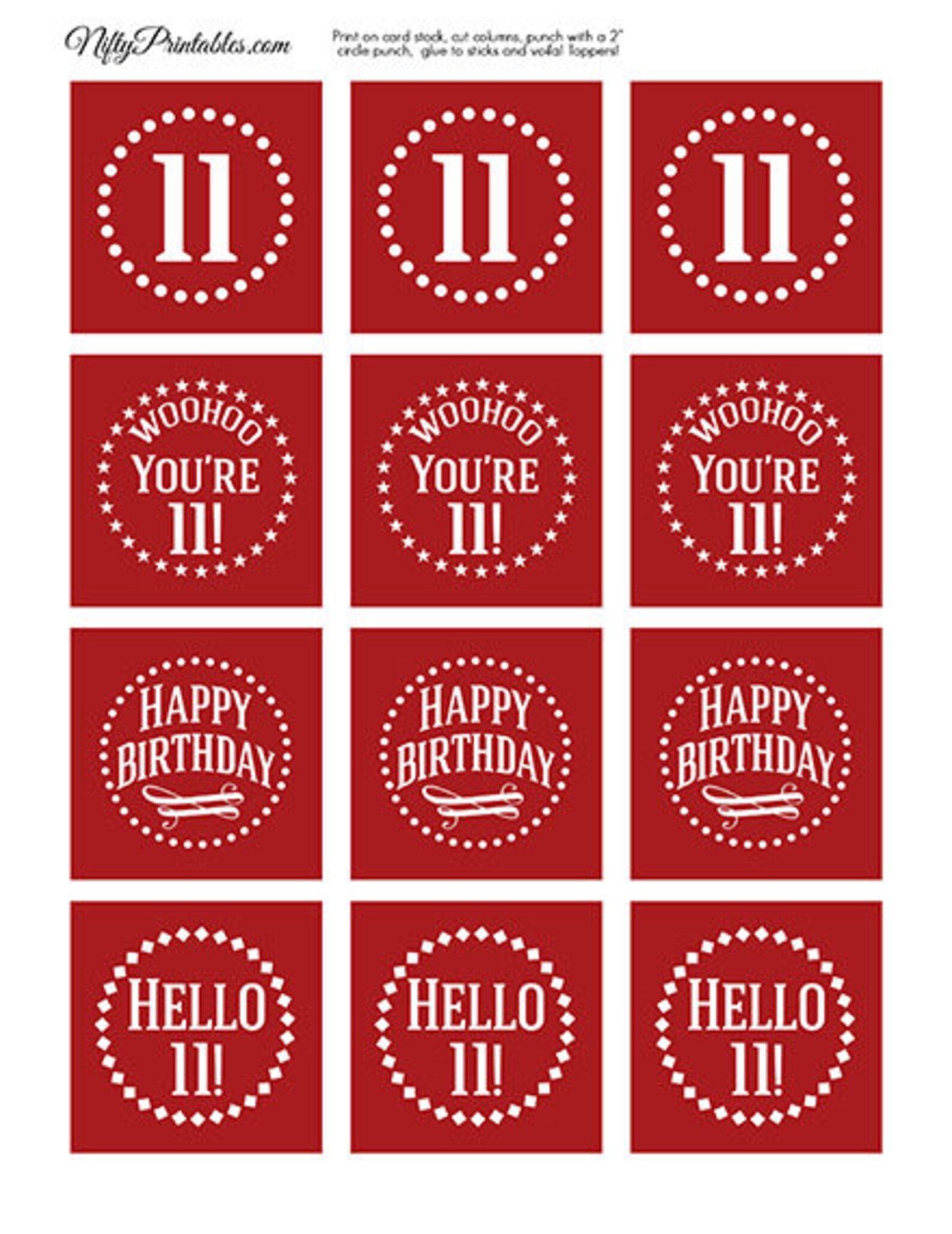 Red 11th Birthday Cupcake Toppers Red White 11th Birthday | Etsy