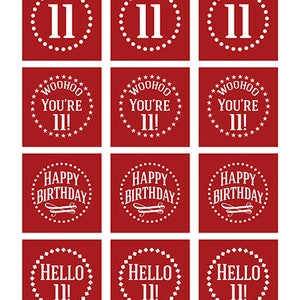 Red 11th Birthday Cupcake Toppers Red White 11th Birthday | Etsy