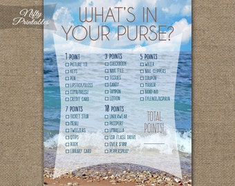 Ocean What's In Your Purse Game - Ocean Bridal Shower Games - Printable Shower Activity - Beach Themed Bridal Shower Games - OCN