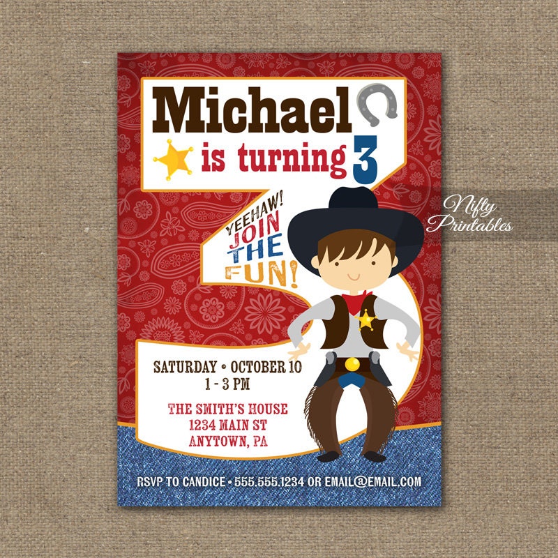 cowboy birthday invitation 3rd birthday invitations boys etsy cowboy invitations