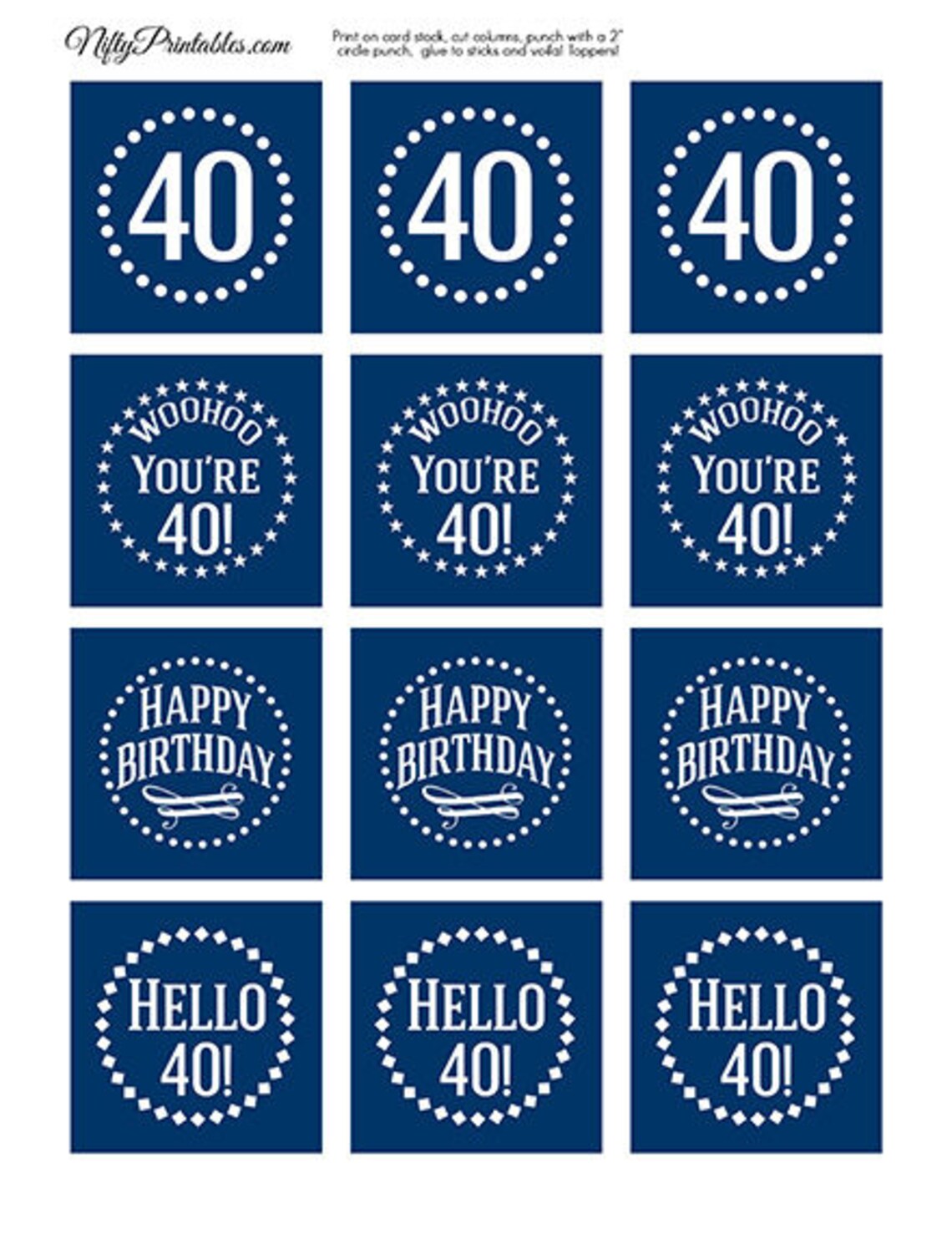 Navy Blue 40th Birthday Cupcake Toppers Blue White 40th Etsy