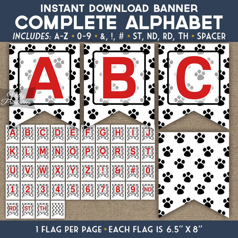 animal paws party banner printable complete alphabet a z