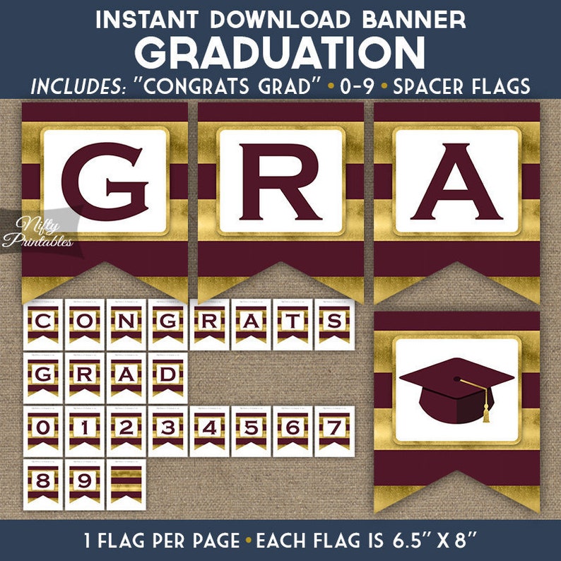 graduation banner printable congrats grad banner maroon gold stripes graduation party decorations school class of decor sign hzgm congrats banner printables