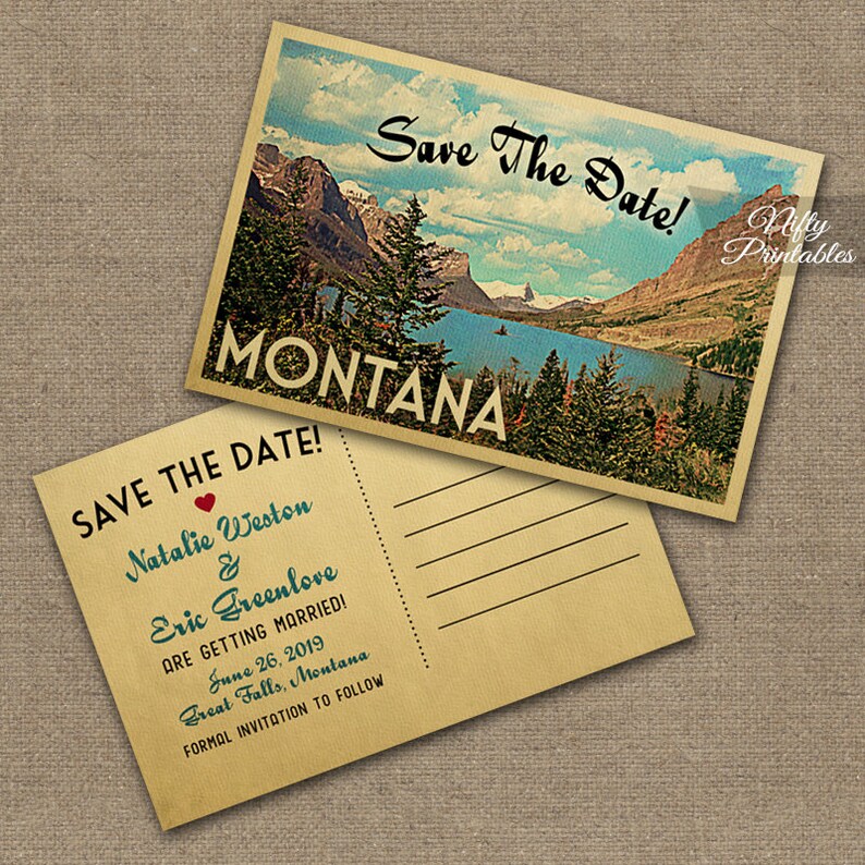 Montana Save The Date Postcards Printable Postcard Retro Glacier National Park Lake Cards Vtw