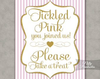 Pink Gold Favors Sign - Pink Take A Treat Sign - Pink Gold Baby Shower Favor Sign - Printable Bridal Shower Favor Sign - Tickled Pink PGL