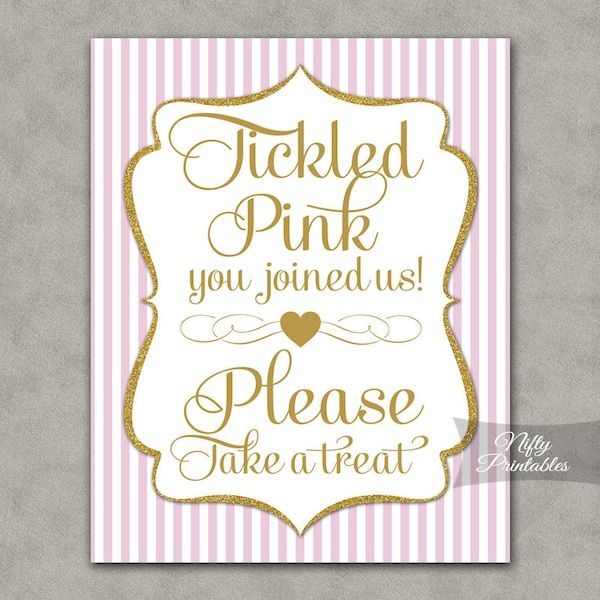 Pink Gold Favors Sign - Pink Take A Treat Sign - Pink Gold Baby Shower Favor Sign - Printable Bridal Shower Favor Sign - Tickled Pink PGL