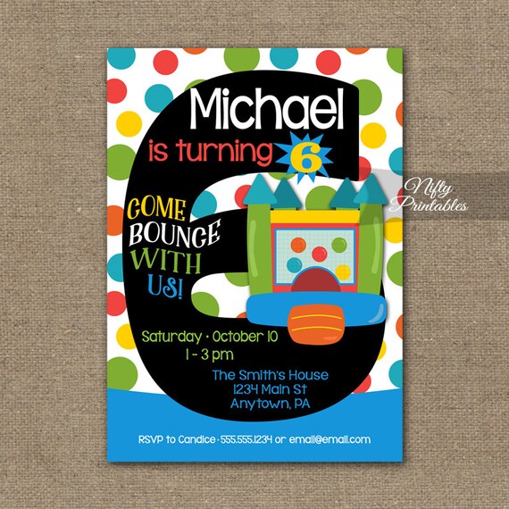 bounce house invitation 6th bounce house birthday etsy