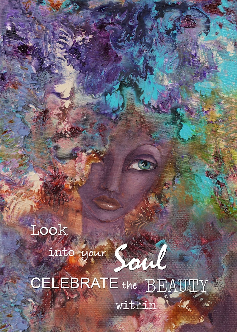 Celebrate Beauty Within, Beautiful Soul, Inspirational wall art, Home Decor, Abstract Art, Woman, Beautiful Essence, Colorful, Wild Hair image 1