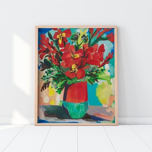 Red Flower Abstract Print, Flower Vase Print, Red Flower Giclee, Gallery Wall Floral Print, Red Floral Giclee Print, Artsy Gift for Her