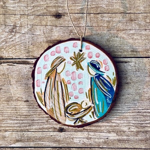 Nativity Christmas Decorations, Original Christmas Ornament, Hand Painted Wood Slice, Religious Holiday Ornaments, Christmas Gift Under 20