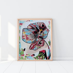 Colorful poppy abstract art print, Original abstract poppy, Floral art, Bright eclectic wall decor