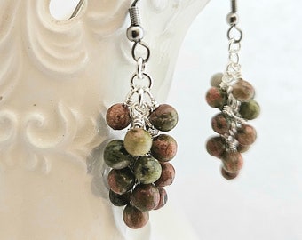 Unakite Earrings - Earthy Colors Gemstone Earrings - Cluster Earrings - Boho Style - Dangle Earrings - Beaded Earrings - Natural Stone