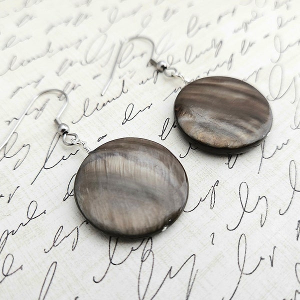 Brown Mother of Pearl Shell Earrings  - Shell Earrings - Brown Dangle Earrings - Geometric Drop Earrings - Green Drop Earrings - Minimalist