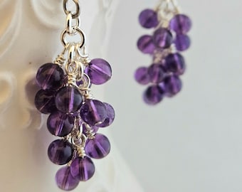 Amethyst Cluster Earrings - February Birthstone Earrings - Purple Gemstone Earrings  - Purple Amethyst Earrings - Purple Stone Clusters