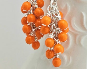 Bright Orange Earrings - Orange Glass Earrings - Cluster Earrings - Grape Earrings - Retro Orange Earrings - Bright Colored Earrings