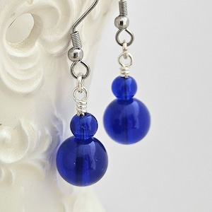 Cobalt Blue Glass Earrings - Simple Blue Earrings - Little Blue Drop Earrings - Blue Glass Earrings - Beaded Earrings - Everyday Earrings