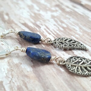 Lapis Lazuli Leaf Earrings Lapis Drop Earrings Autumn Earrings Blue Stone Teardrop Earrings Natural Gemstone Earrings Hippie Zen image 2