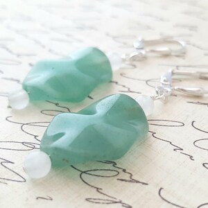 Green Aventurine Earrings - Green Aventurine and Snowy Quartz Earrings - Gemstone Drop Earrings - Green and White Earrings - Green Dangles