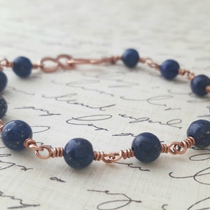 Lapis Lazuli Bracelet - Copper Wire Wrap Bracelet - Dark Blue Gemstone - Copper Wire Wrapped - Natural Stone Bracelet - Boho Bracelet