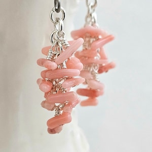 Pink Bamboo Coral Earrings - Pink Coral Pebble Cluster Earrings - Primitive Earrings - Pink Dangle Earrings - Eclectic Style Earrings