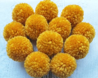 Gold Yarn Pom Pom Flowers: Set of 12