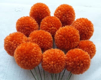 Carrot Yarn Pom Pom Flowers: Set of 12