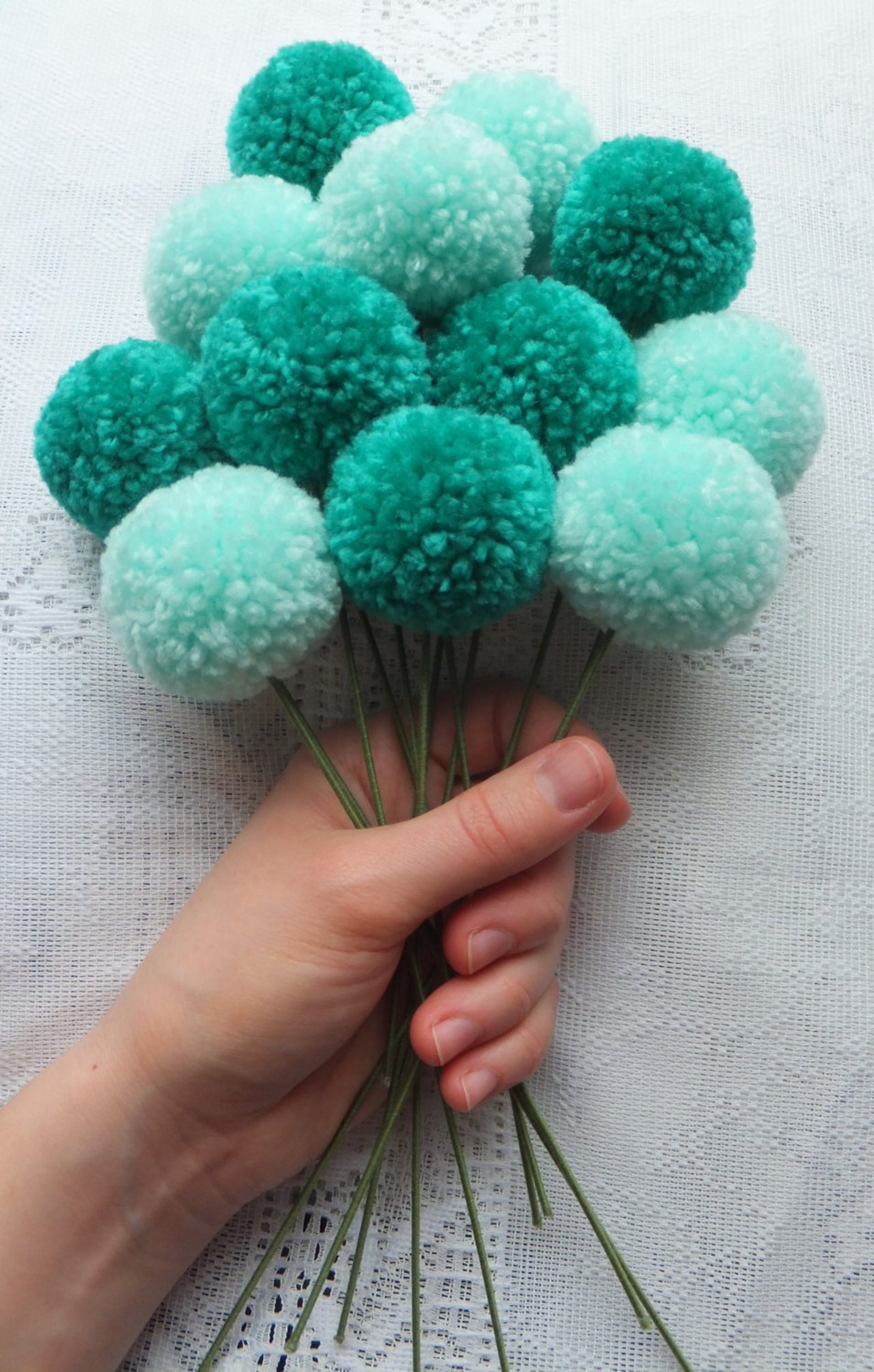 Mint Green Ombre Yarn Pom Pom Flowers Set of 12 Etsy
