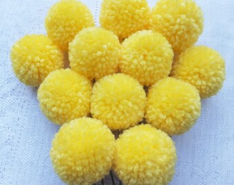Yellow Yarn Pom Pom Flowers: Set of 12