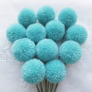Light Blue Yarn Pom Pom Flowers: Set of 12, Nursery Decor