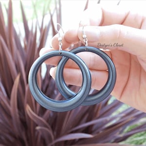 Hoop Earrings, Large Charcoal Grey Hoop Earrings, Gothic Hoop Earrings, Vintage Inspired Hoop Earrings, 80&#39;s Earrings, Hoop Earring