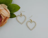 Heart Earrings, Open Heart Earrings, Faux Pearl Open Heart Earrings, Bridal Gift, Vintage Look Heart Earrings, Retro Inspired Heart Earrings