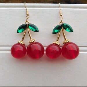 LARGE Cherry Earrings, Cherry Earrings, 1950's Cherry Earrings, Rockabilly Cherry Earrings, Vintage Inspired Cherry Earrings, Fruit Earrings image 2