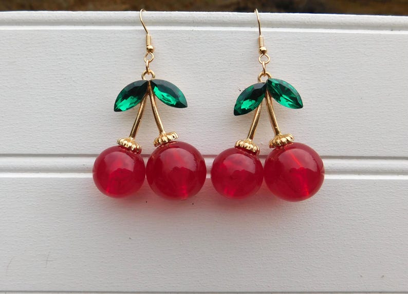 LARGE Cherry Earrings, Cherry Earrings, 1950's Cherry Earrings, Rockabilly Cherry Earrings, Vintage Inspired Cherry Earrings, Fruit Earrings image 2