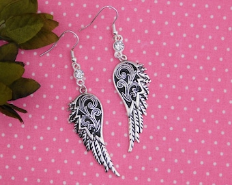 Angel Wing Earrings, Gothic Angel Wing Earrings, Gothic Wedding, Angel Wing Jewelry, Angel Lover Gift, Memorial Gift for Her, Minimalist