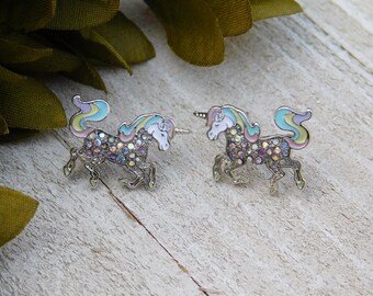 Unicorn Stud Earrings, Unicorn Earrings, Kawaii Earrings, Tiny Unicorn Stud Earrings, Sparkly Unicorn Earrings, Silver Unicorn Earrings