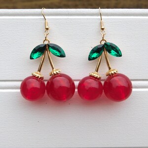 LARGE Cherry Earrings, Cherry Earrings, 1950's Cherry Earrings, Rockabilly Cherry Earrings, Vintage Inspired Cherry Earrings, Fruit Earrings image 8