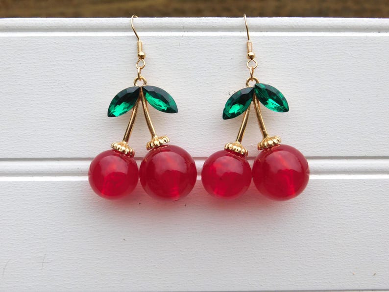 LARGE Cherry Earrings, Cherry Earrings, 1950's Cherry Earrings, Rockabilly Cherry Earrings, Vintage Inspired Cherry Earrings, Fruit Earrings image 8