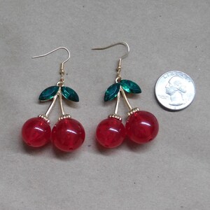 LARGE Cherry Earrings, Cherry Earrings, 1950's Cherry Earrings, Rockabilly Cherry Earrings, Vintage Inspired Cherry Earrings, Fruit Earrings image 3
