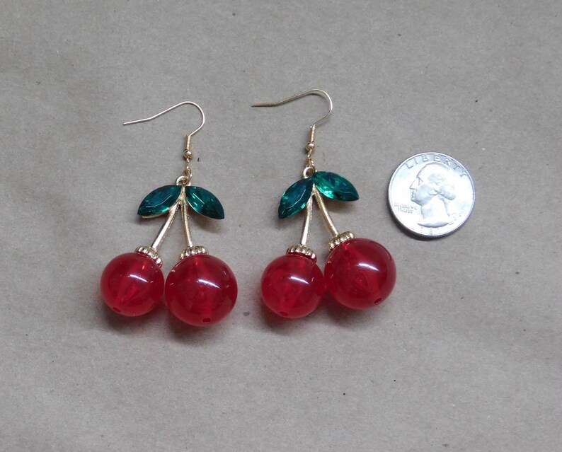 LARGE Cherry Earrings, Cherry Earrings, 1950's Cherry Earrings, Rockabilly Cherry Earrings, Vintage Inspired Cherry Earrings, Fruit Earrings image 3
