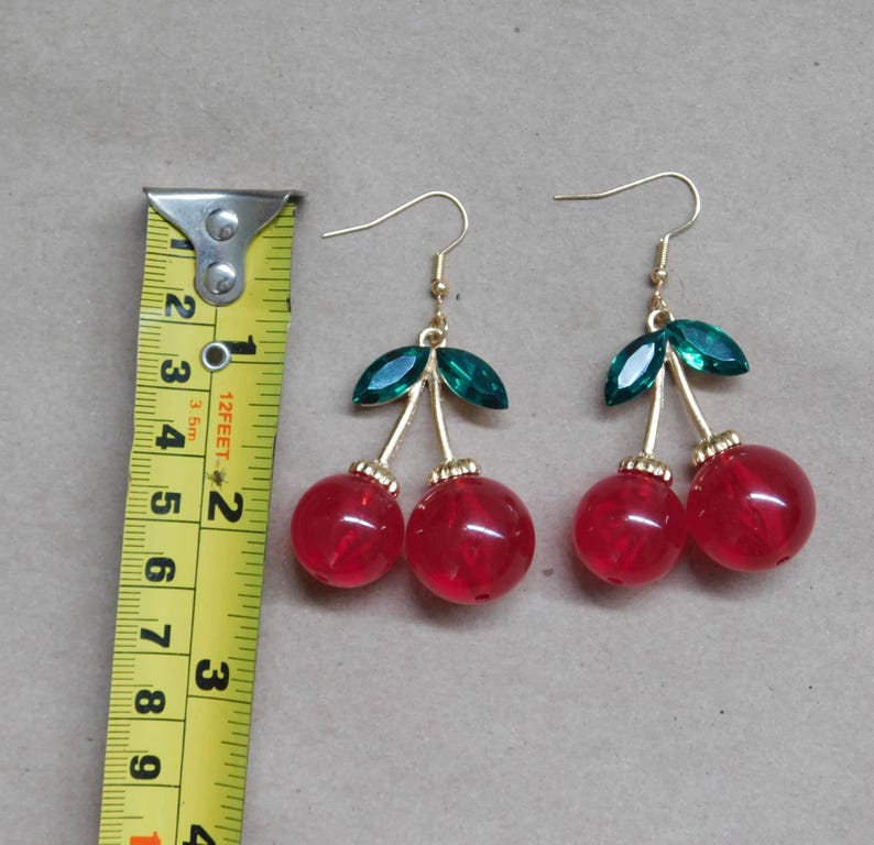 LARGE Cherry Earrings, Cherry Earrings, 1950's Cherry Earrings, Rockabilly Cherry Earrings, Vintage Inspired Cherry Earrings, Fruit Earrings image 6
