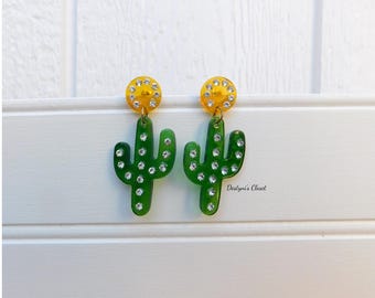 Cactus Earrings, Sparkly Cactus Earrings, Southwestern Earrings, Cacti Earrings, Acrylic Earrings, Kitschy Earrings, Cactus Earring, Cactus