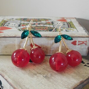 LARGE Cherry Earrings, Cherry Earrings, 1950's Cherry Earrings, Rockabilly Cherry Earrings, Vintage Inspired Cherry Earrings, Fruit Earrings image 7