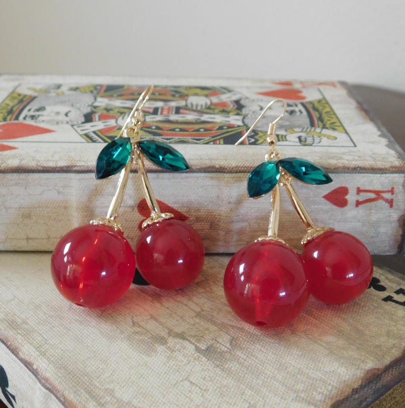 LARGE Cherry Earrings, Cherry Earrings, 1950's Cherry Earrings, Rockabilly Cherry Earrings, Vintage Inspired Cherry Earrings, Fruit Earrings image 7