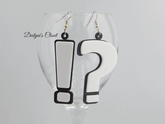 Punctuation Mark Earrings, Exclamation and Question Mark Earrings, LARGE Statement Punctuation Mark Earrings, Asymmetric Punctuation Earring