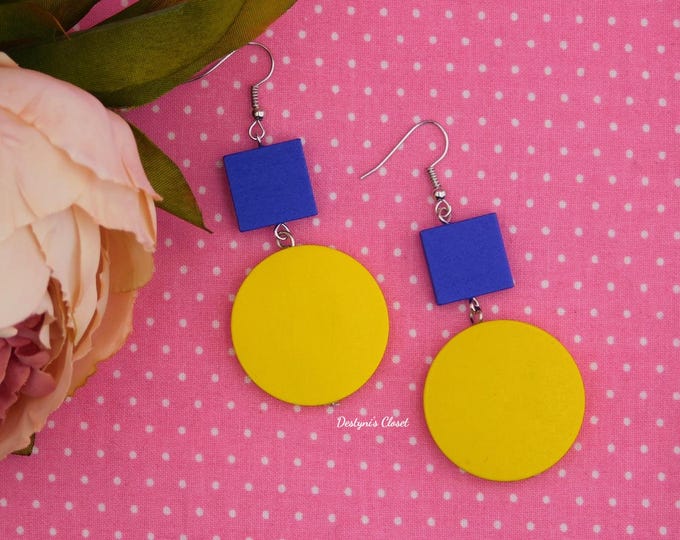 Colorful Geometric Earrings, Abstract Earrings, Colorful Wood Earrings, Wood Earrings, Colorful Statement Earrings, Lightweight Earrings